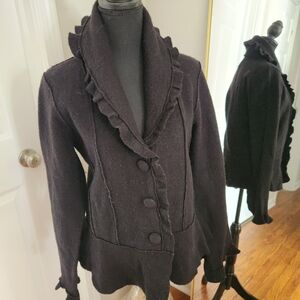 Harve Benard Black Ruffled Blazer